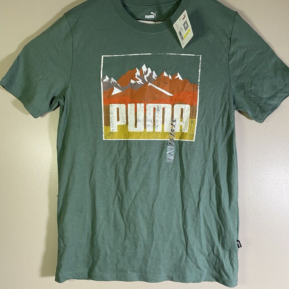 Puma T-Shirt Mens Medium  Logo Short Sleeve Training Eucalyptus Green